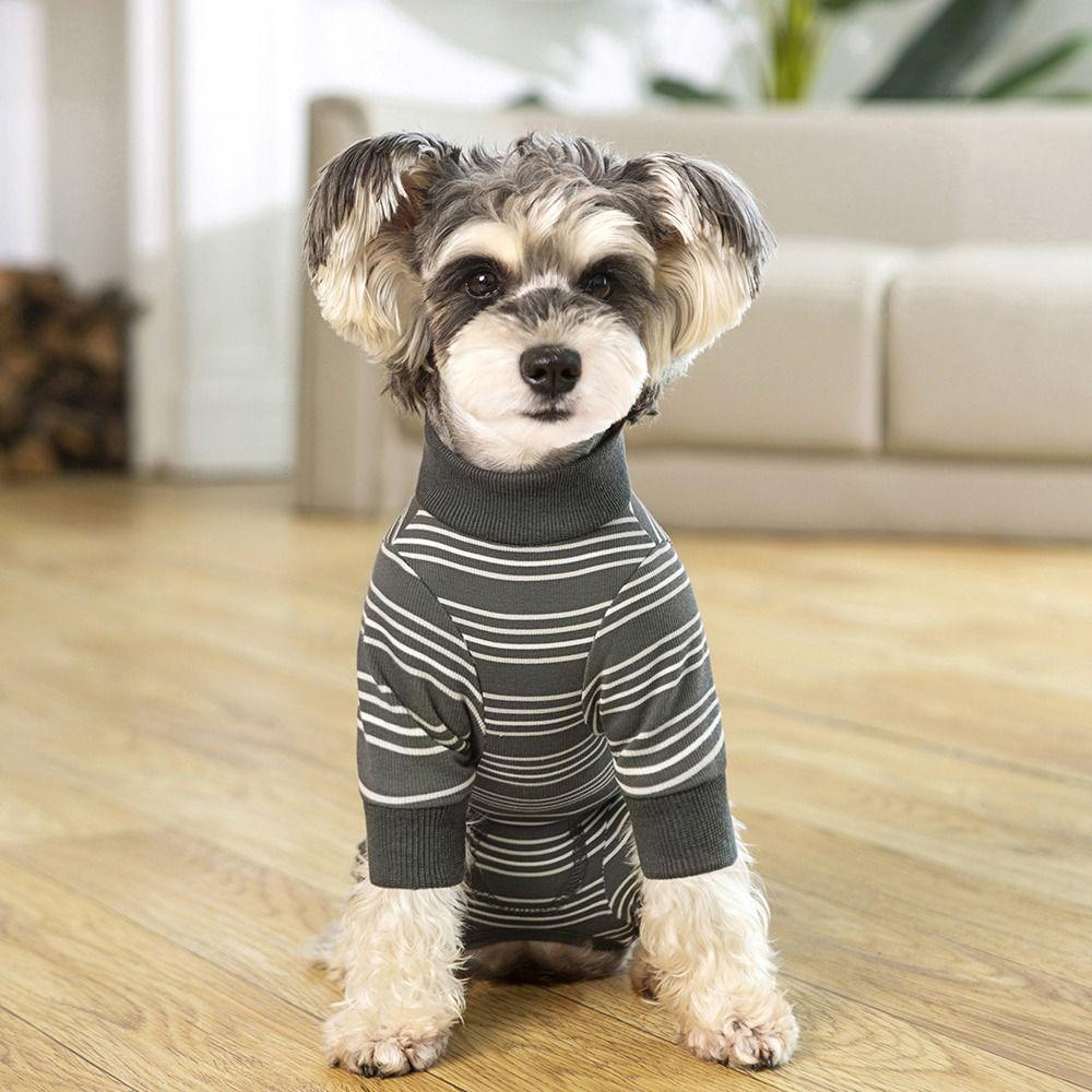 Polyester Puppy Stripes Jumpsuits Four-legged Dog Pajamas Durable Pet Dog Clothes  Autum