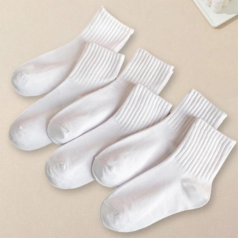 

10 Pairs Women Solid Color Round Neck Socks Simple Versatile Fashionable Lightweight Soft Breathable Casual Mid Length Socks One Size білий