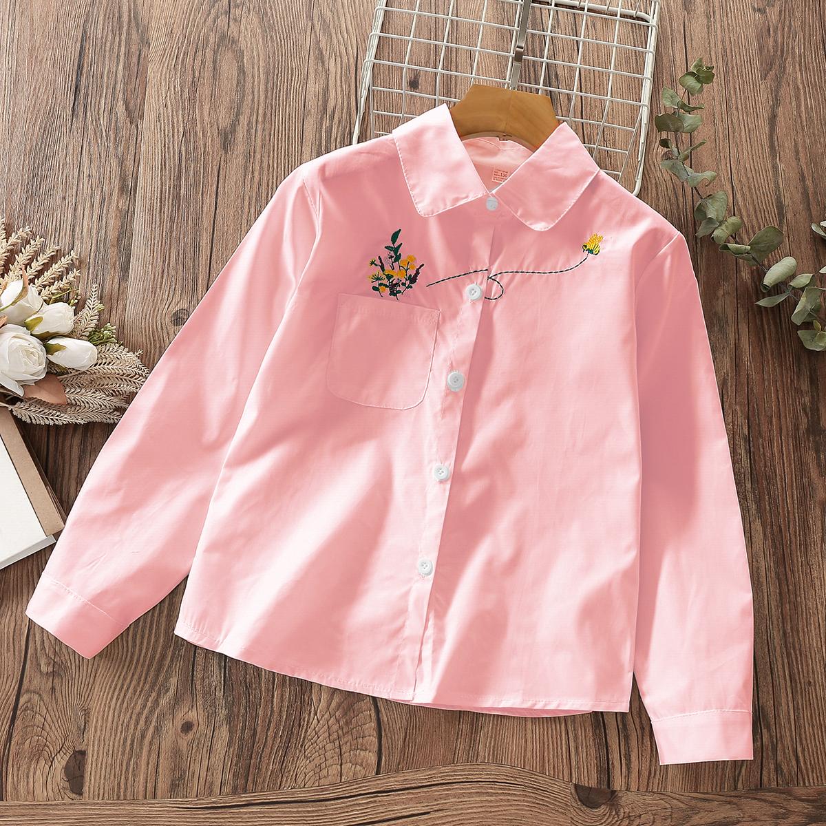 

Школьная рубашка для подростков, блузка для девочек, хлопковые топы, кружевная детская одежда с длинными рукавами, весенне-осенняя одежда для маленьких детей, 6, 7, 10, 14 лет 4T розовый