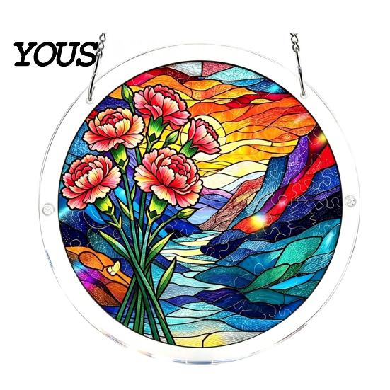 Glass Wind Chime Effect Acrylic Puzzle Suncatcher, Bee Yellow Flower Sun Catchers for Window Hanging, 7.48 Inch DIY Collectible Piece Craft