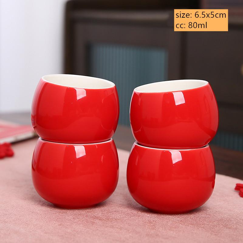 4pcs Exquisite Ceramic Teacup Set Chinese Wedding Tea Set Red Beauty Master Cup Custom Portable Teaware Set Household Drinkware