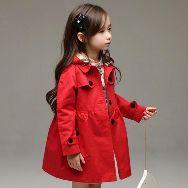 Girls Spring and Fall Long Hooded Windbreaker Children's Long-sleeved Jacket Coat