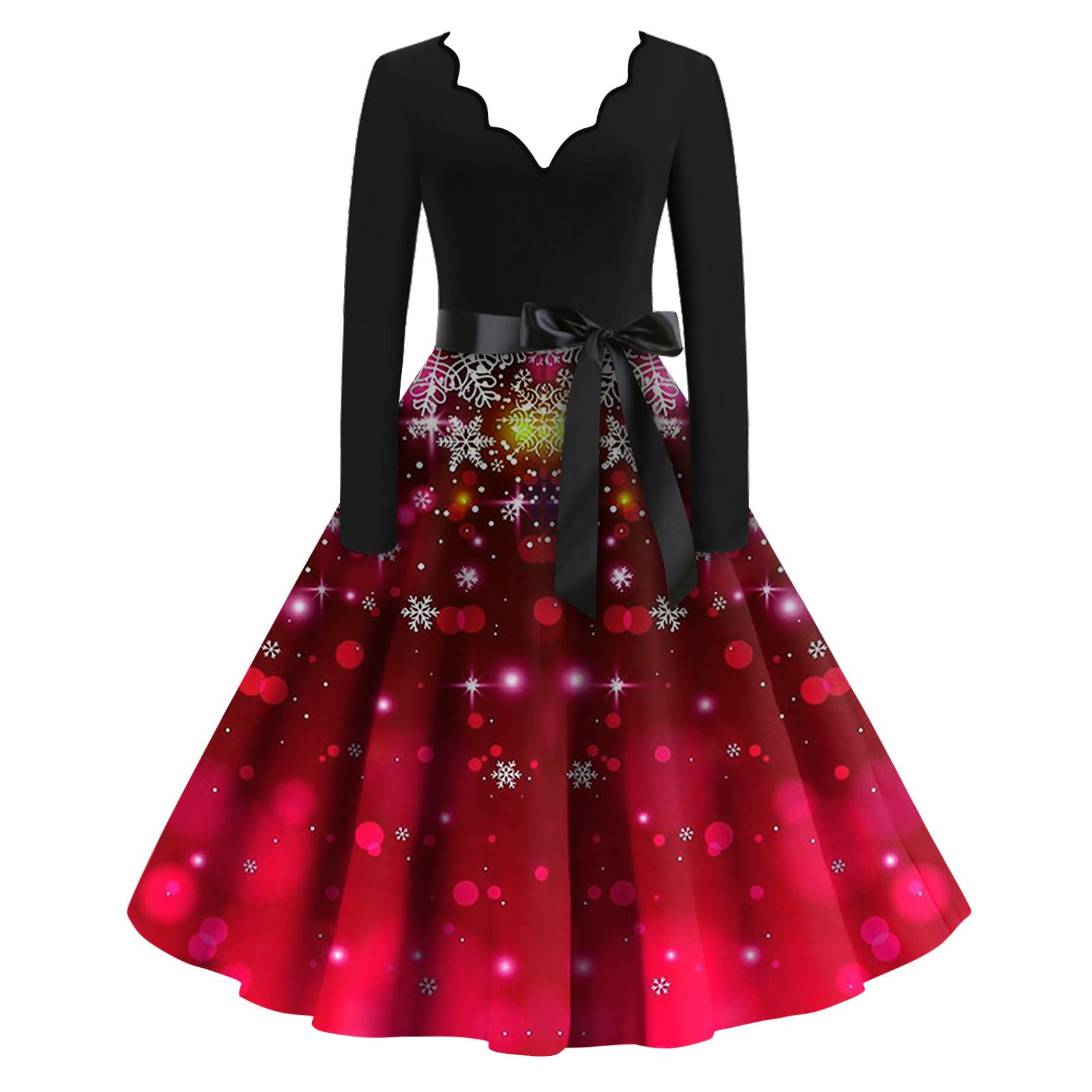 

Женские модные повседневные тонкие рождественские платья с длинным рукавом с v-образным вырезом и принтом L