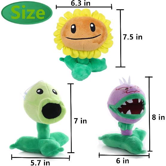 JHESAO 6 PCS Plants and Zombies PVZ Plush Zombies Plants Sets Toy Peashooter Conehead Zombie, 1 2 Stuffed Soft Chomper Doll Duck Zombie, Sunflower