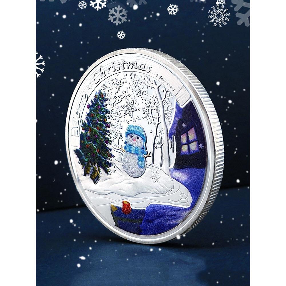 Christmas Snowman Colored Coins, Elizabeth Commemorative Medal Silver Coins, Christmas Eve Gifts, Tooth Fairy Colored Silver Coins