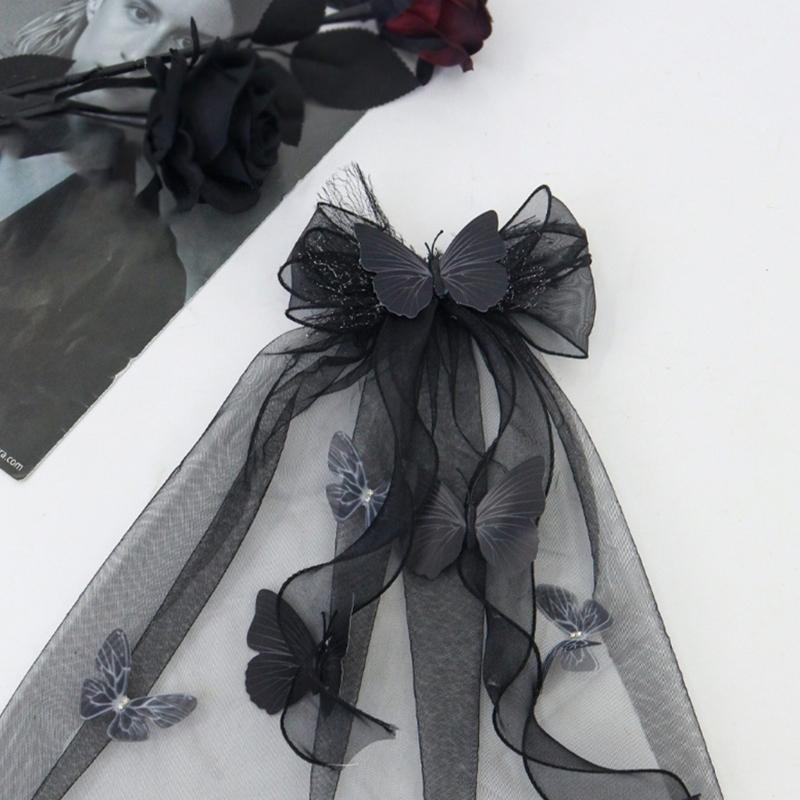 Lace Bowknot Veil Hair Clip For Girls Party Hair Accessory Comfortable Cosplay Engagement Headpiece Photo Props