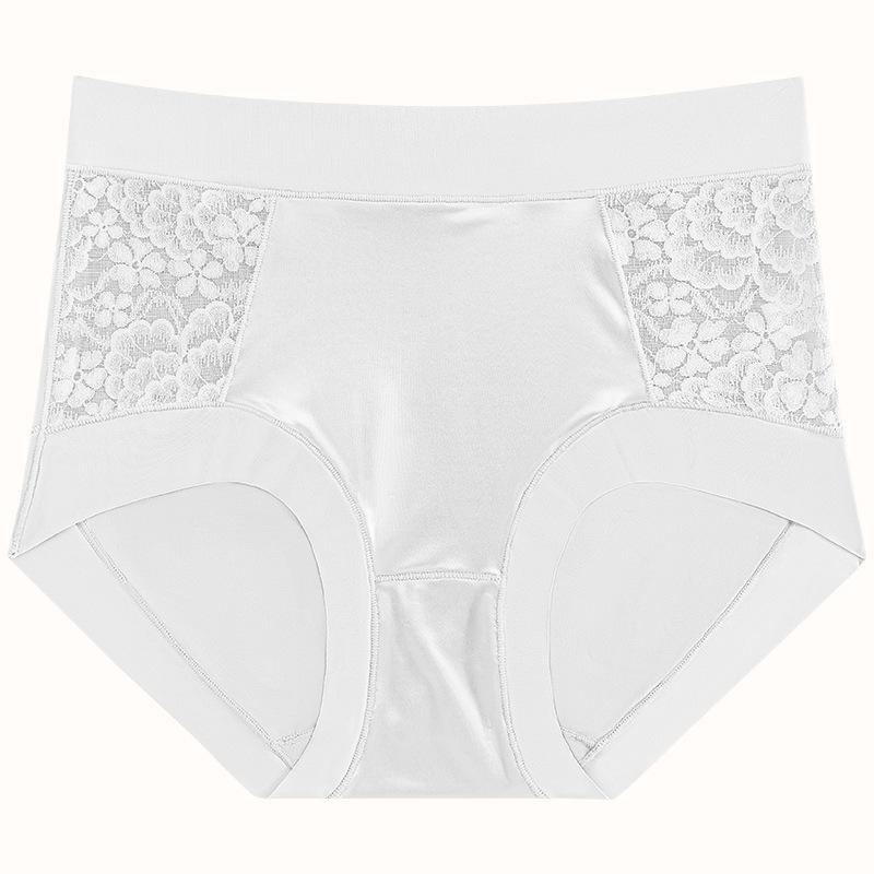 Plus Size Women's Summer Hollowed-out Lace Ice Silk Stitching Soft and Comfortable High Waist Traceless Panties