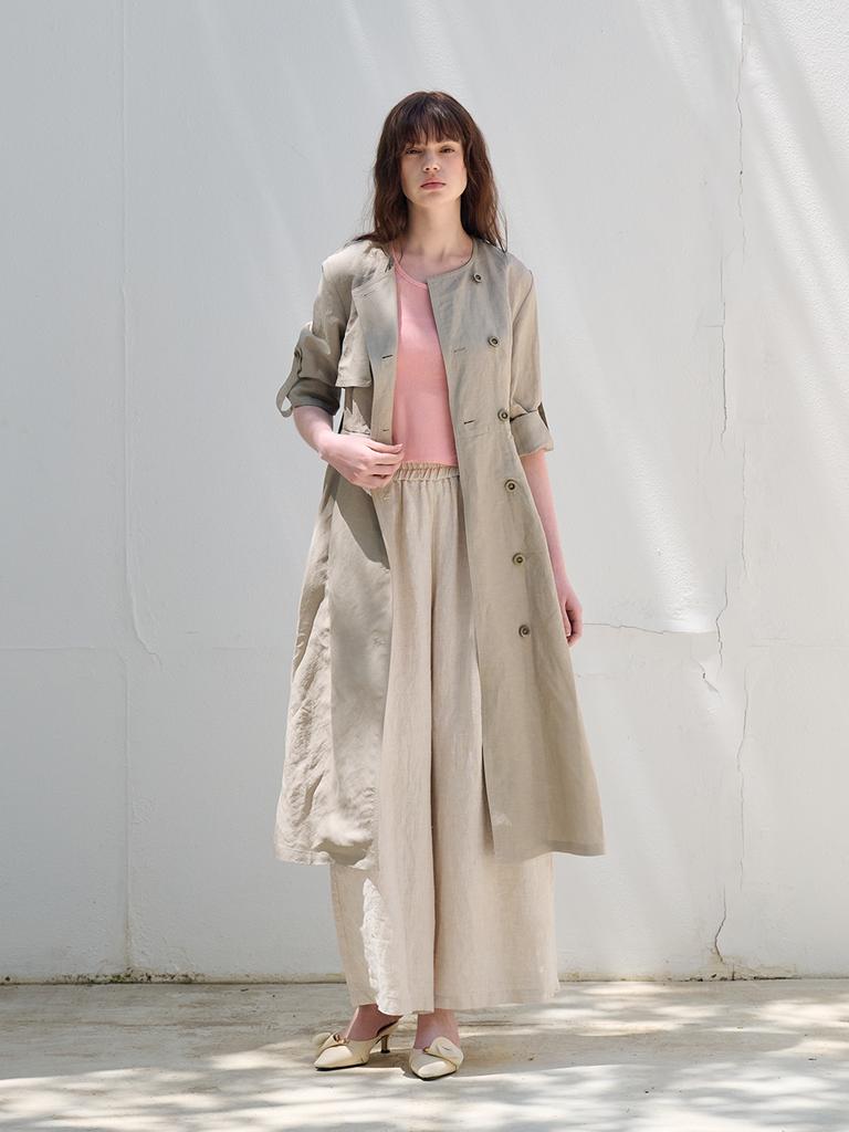 FREAKS BY KIMTAEHOON Hot Summer Linen Blending High-Waisted Trench Dress_Eucalyptus [Khaki Beige]