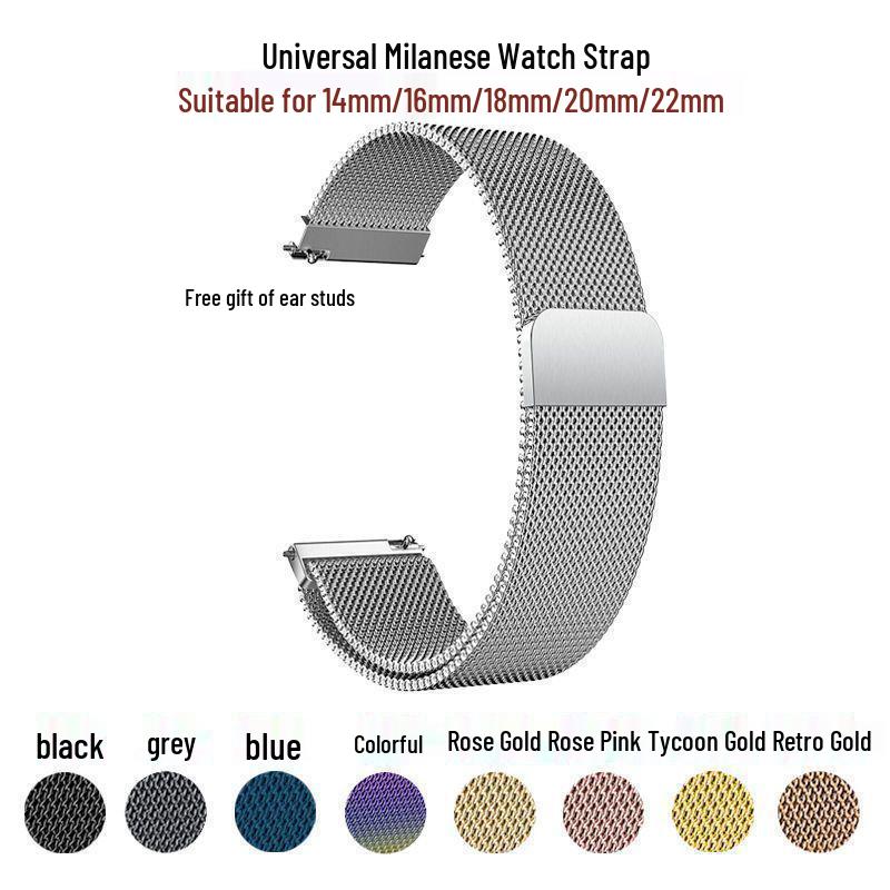 1422mm Magnetic Stainless Steel Milanese Strap, 20mm, Compatible with Xiaomi, Samsung, Huawei Devices, Flat Head Design, 18UK.