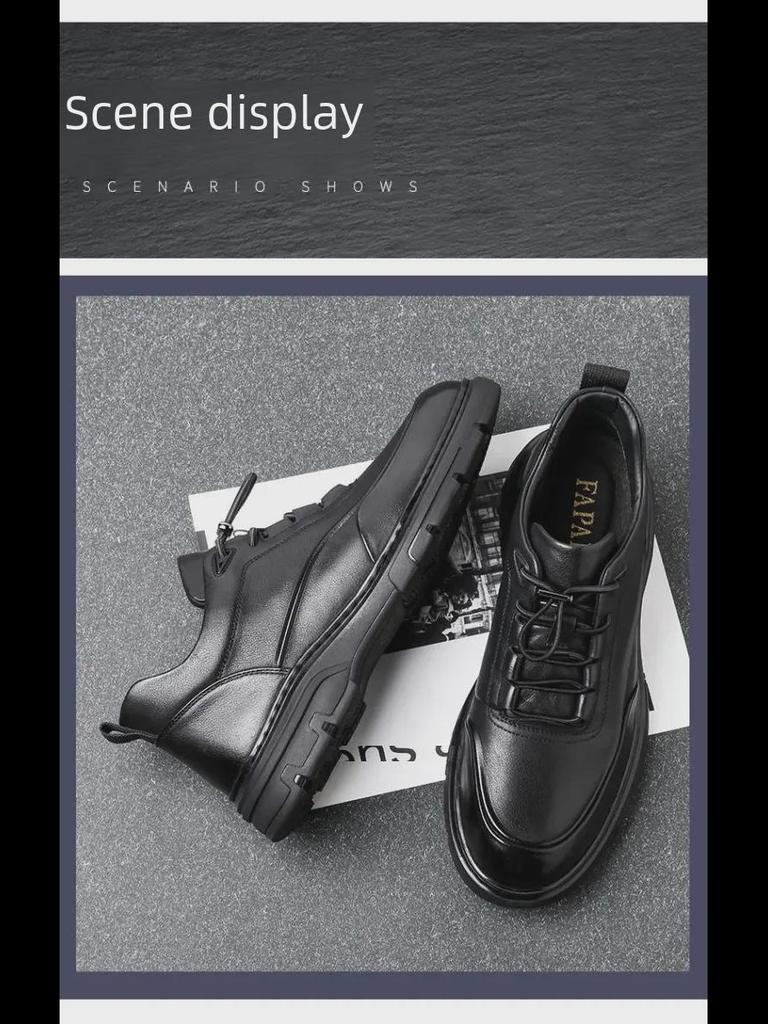 Men's Genuine Leather Sneakers: Trendy British Style Casual & Business Commuter Shoes with Round Toe.