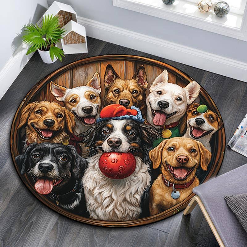 

Happy Dogs Round Area Rug,Carpet Rug for Living Room Bedroom Sofa Playroom Decor,Non-slip Floor Mat 80cmx80cm