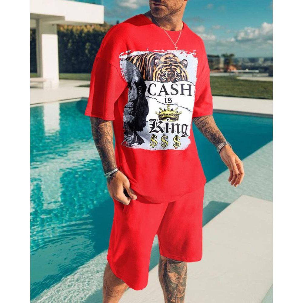 2023 New Men's Clothing Set Summer Outfit 3D Printed Tshirt Shorts 2 Pieces Oversized Tracksuit Casual Love Eagle Sportwear Suit