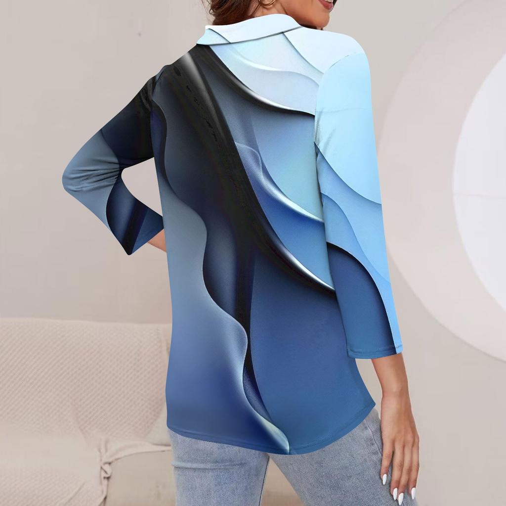 Mode Été Femme Décontracté Imprimé Col V Manches Sept Points Haut Chemise