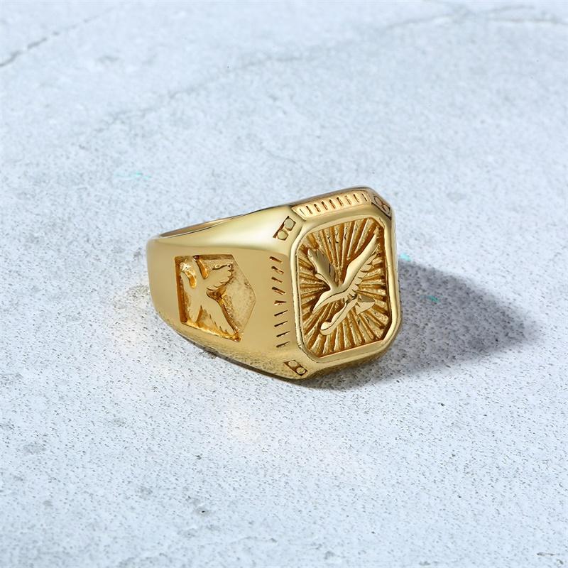 Eagle Square Signet Ring for Men,Winged Eagle Men Jewelry,Wild Bird Ring,Stainless Steel Mens Rings, Pinky Signet Rings for Men