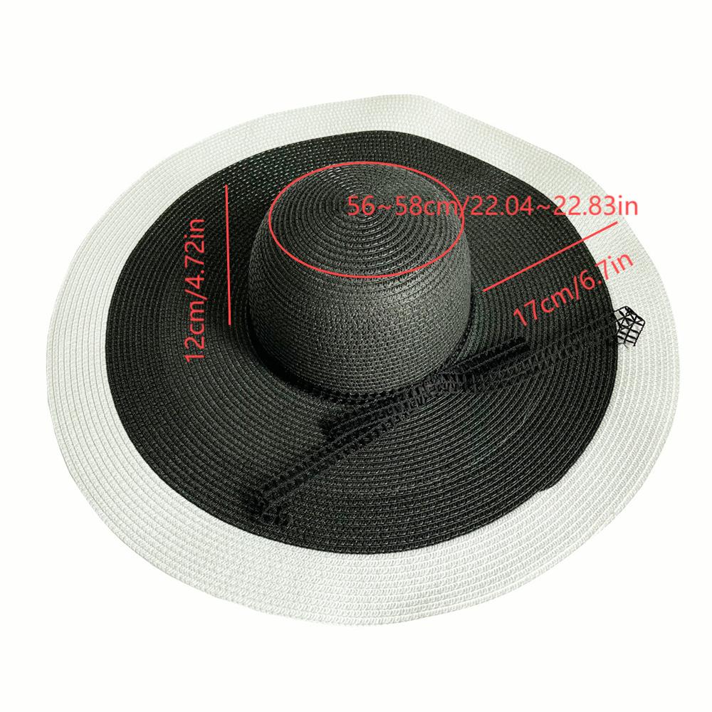 Summer Anti Roll Enlarged Beach Hat Outdoor Ladylike Style Double-Sided Sunshade Straw Hat Wedding Photography Hat