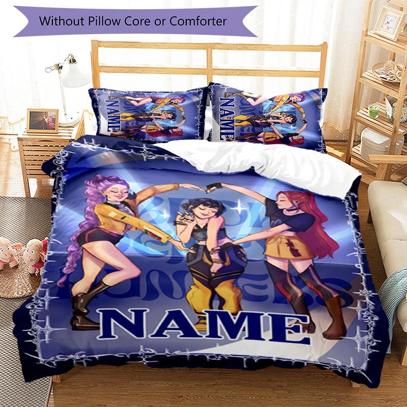 3pcs KPop Demon Hunters6 Cover Set - Personalized Name, HD Printed Bedding with 1 Cover and 2 Pillowcases - Perfect for Home Decor, Easy Care