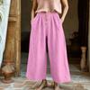 Wide Leg Cropped Pants for Women High Waist Button Front Loose Fit Casual Trousers with Pockets Lightweight Fabric