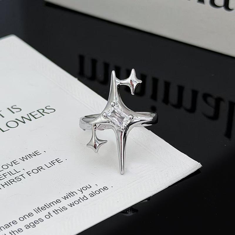 Super Flash Zirkon Hexagramm Ring Öffnung Verstellbar Exquisiter Ring Temperament Hochklassige Frauen