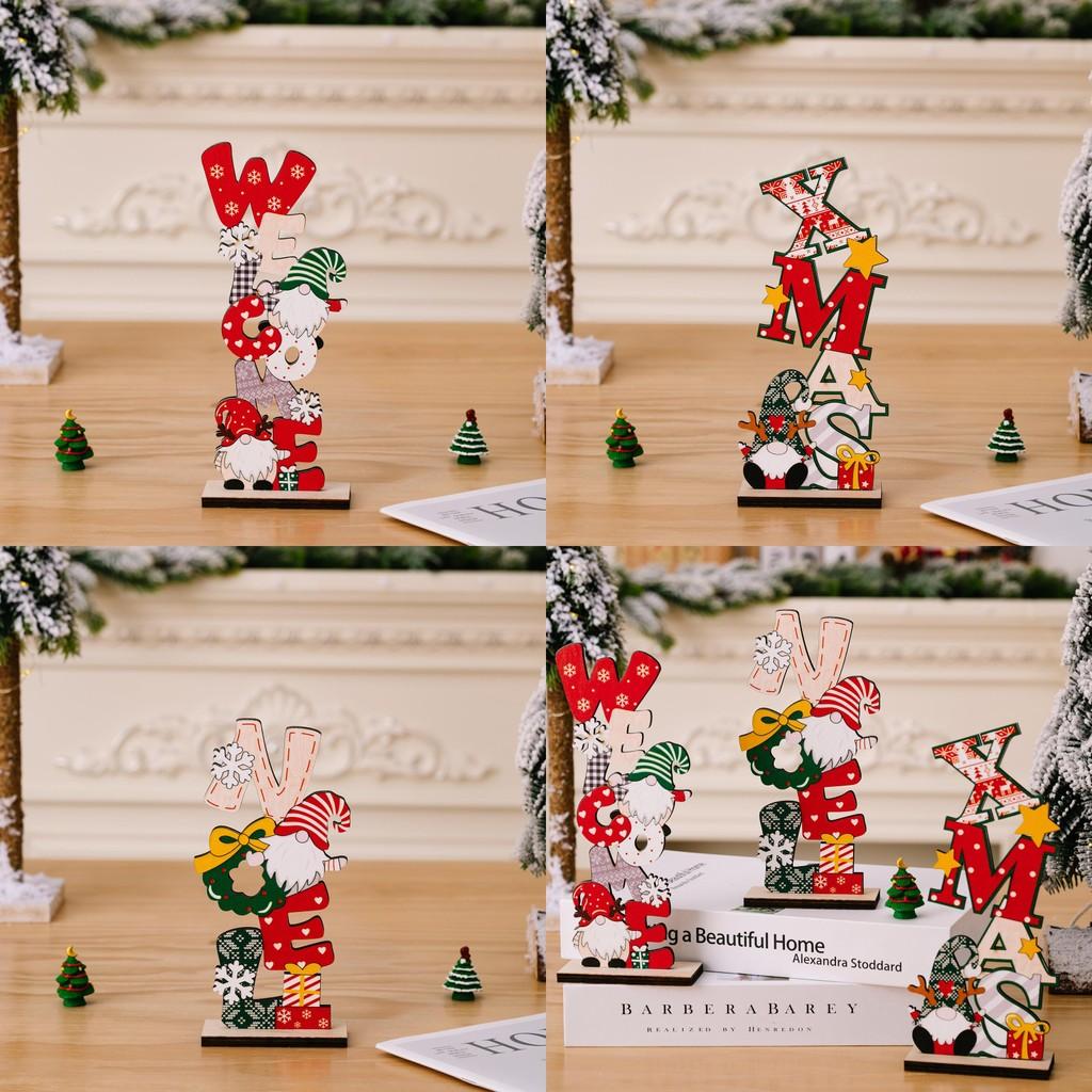 Desktop Figurine Christmas Wooden Decoration Printed Letter Noel Holidays Xmas