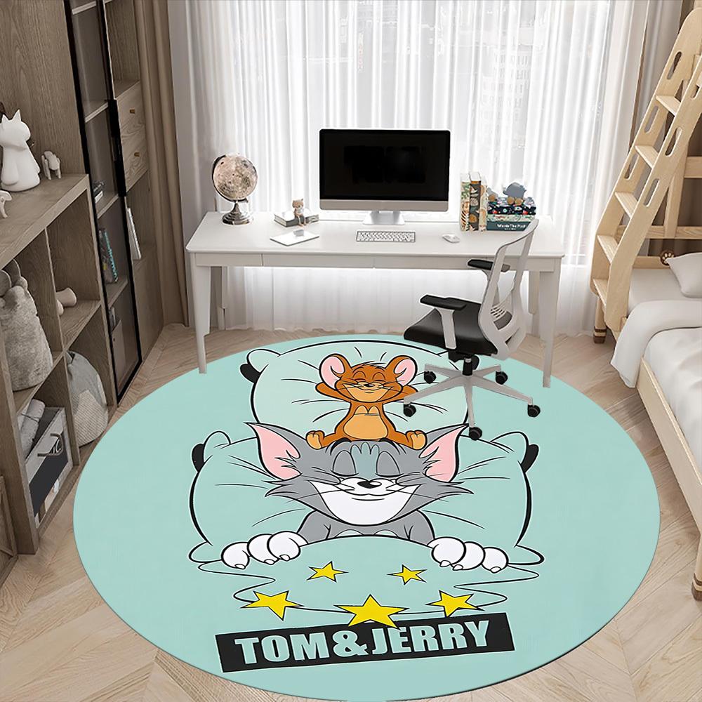 1 Stück Tom und Jerry Büro Runder Teppich, Unter Bürostühlen Schlafzimmer Wohnzimmer Heimdekoration, Raumdekora1016133