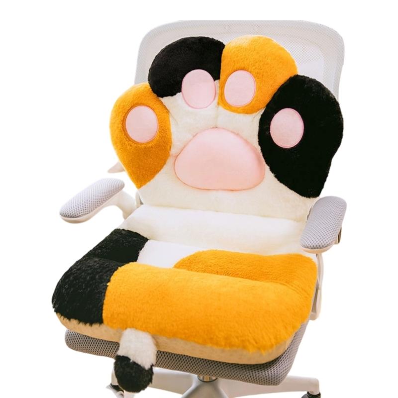 Backrest Cushion With Furry Fabric For Long Sitting Hours Office Study Cats Paws Design PP Cotton Filling Seat Pillow