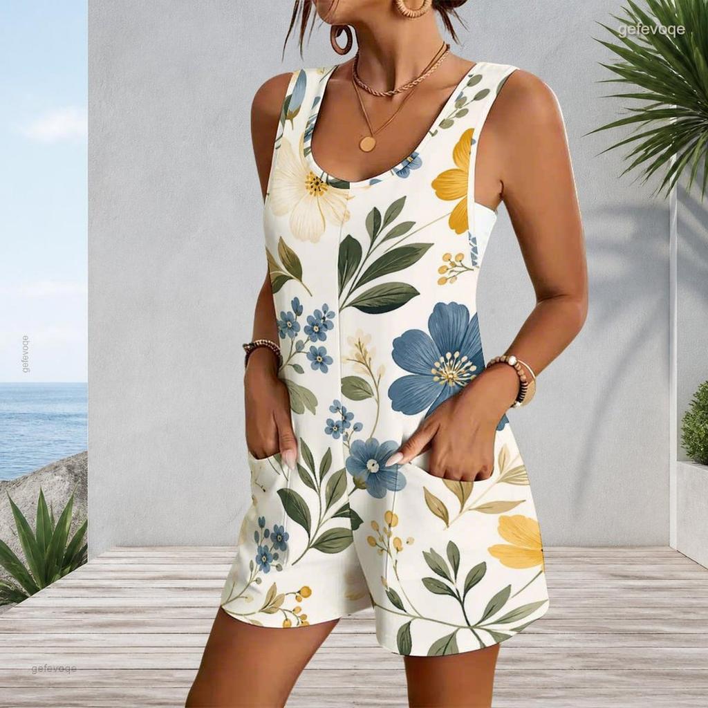 Plus Size Sleeveless Tank Romper With Patch Pockets
