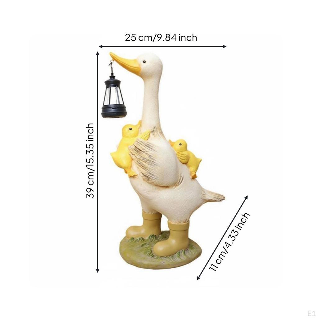 Duck Statue with Solar Lantern Glowing Illuminated Warm White Light Animal Garden