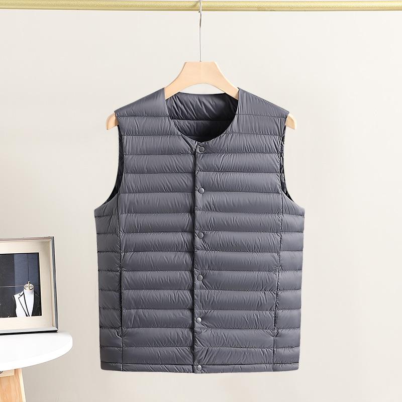 Men's Lightweight Down Vest: Warm Inner Layer with Round and V-Neck Options for Middle-Aged and Elderly.