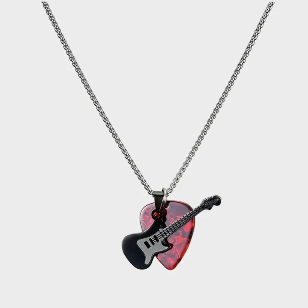 Titanium Steel Guitar Pick Pendant Necklace Hip-hop Electric Guitar Sweater Chain  Unisex