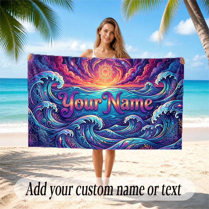 Octopus Sea Life Theme Soft Beach Towel Personalized Custom Name Text Towel Portable for Beach Pool Travel