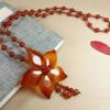 GEMCHIC Women's Ethnic Style Red Agate Flower Pendant Necklace Long Sweater Chain Handmade Vintage Jewelry Gift
