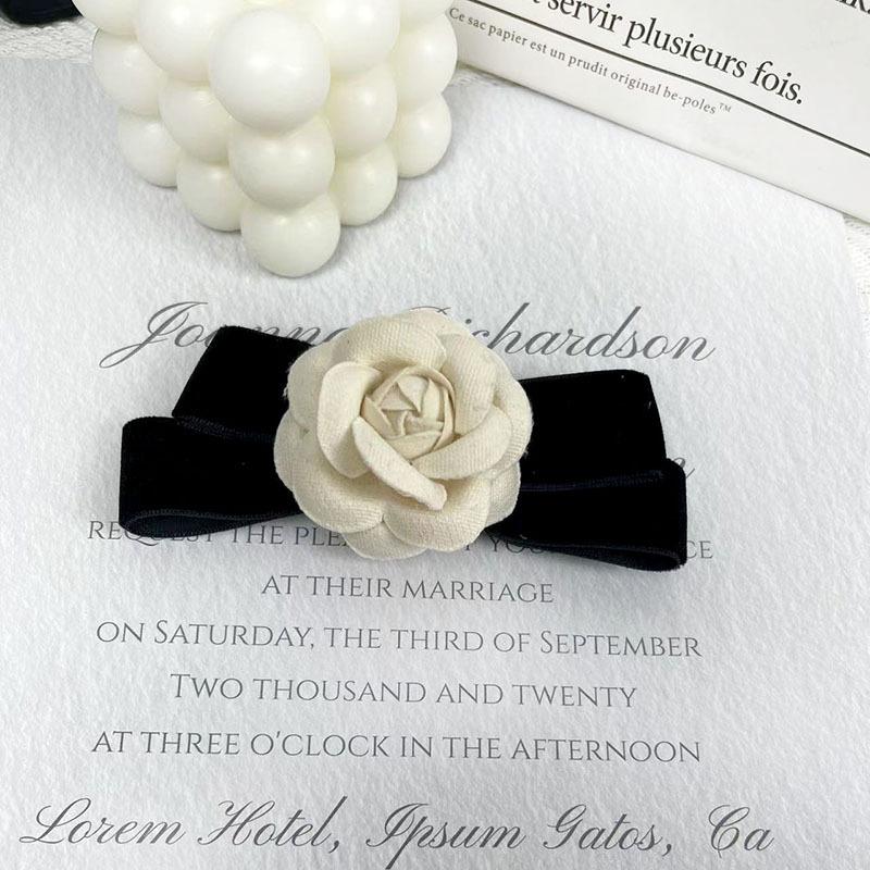 New Black Bowtie Ribbon Bow Brooch Fabric Camellia Flower Brooch Pins Vintage Wedding Party Brooches For Women Accessories