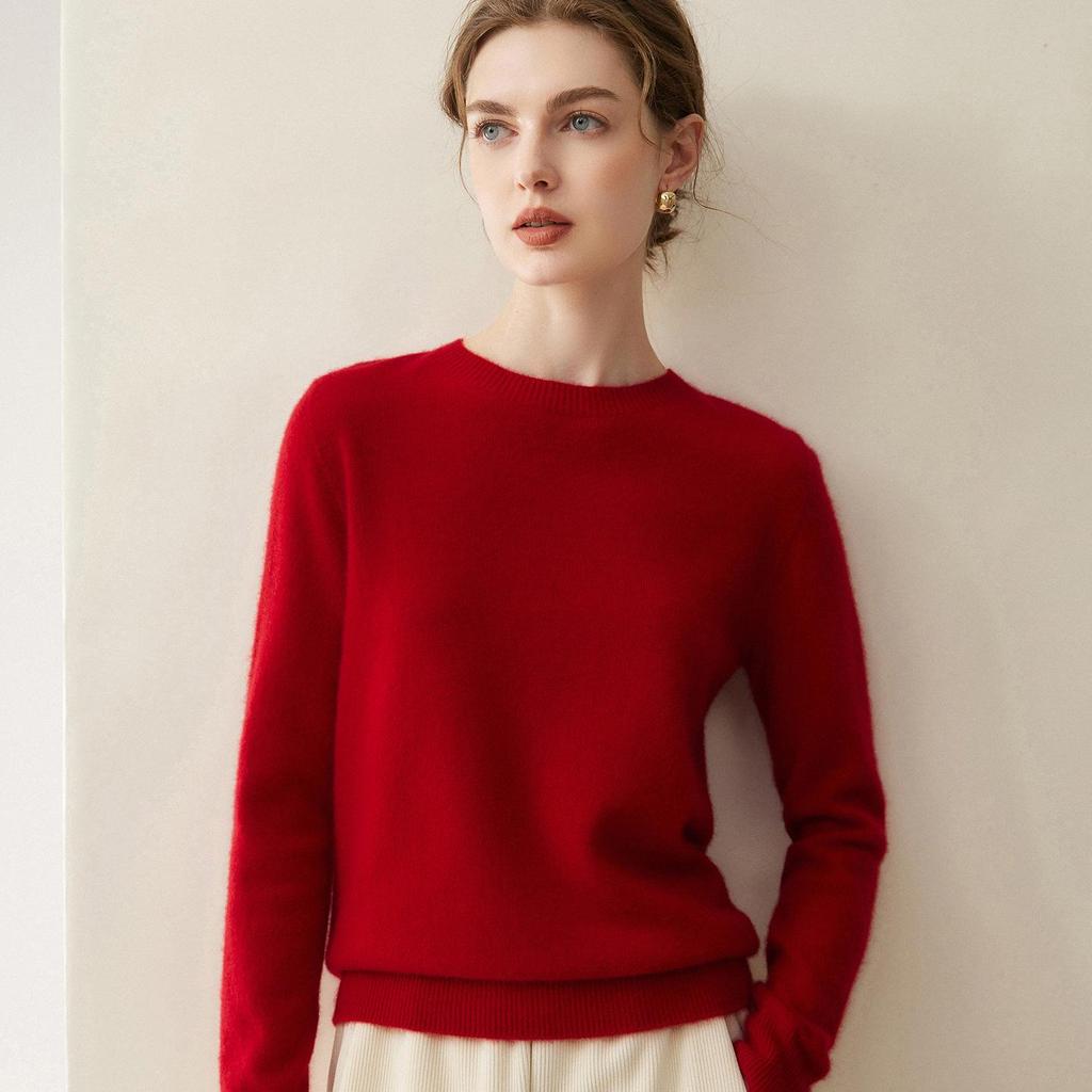 Pure Cashmere Women's Loose Pullover Sweater - Round Neck, Solid Color, Warm Knitwear for Autumn/Winter