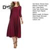 Women's Pleated A-line Midi Dress 3/4 Sleeve Crew Neck Swing Dress Summer Beach Vacation Flowy Sundress