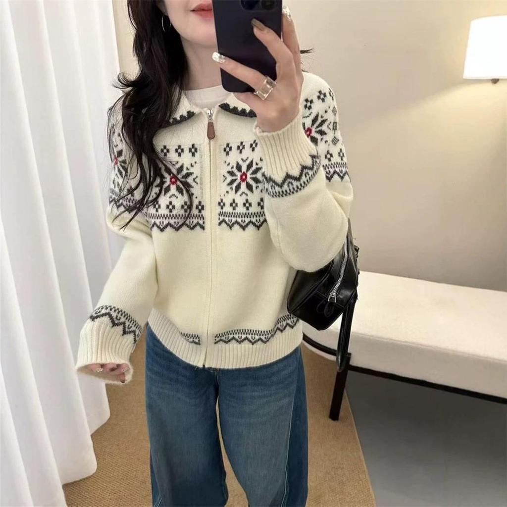 Korean Style Retro Fair Isle Jacquard Cardigan for Women - Trendy Autumn/Winter Knitwear