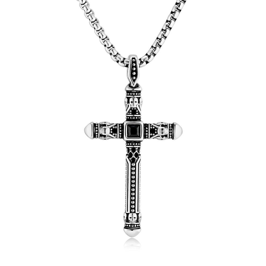 Vintage European and American Style Stainless Steel Cross Necklace for Men Niche Punk