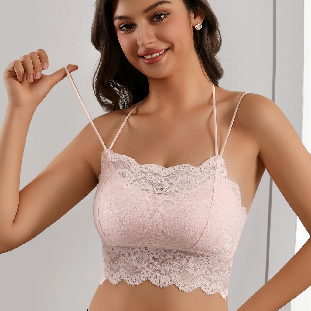 Bralette Dorsale in Pizzo Canotta Spallino Sottile Tubino Reggiseno Senza Ferretto Push-Up Raccogli Grasso Laterale Canottiera