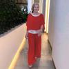Satin Blouse And Wide Leg Pants Set With Sequin Embellishments For Casual Women