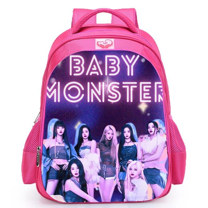 Babymonster Member Name Collage, Schoolbag, Elementary School Backpack, Korean Group Support Pink Backpack