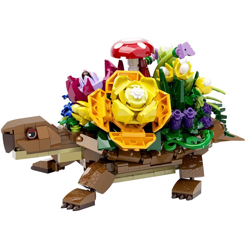 

Креативный набор строительных блоков «Черепаха с цветочными горшками», животное, кашпо для цветов, настольный декор, кирпичный конструктор, игрушка для детей