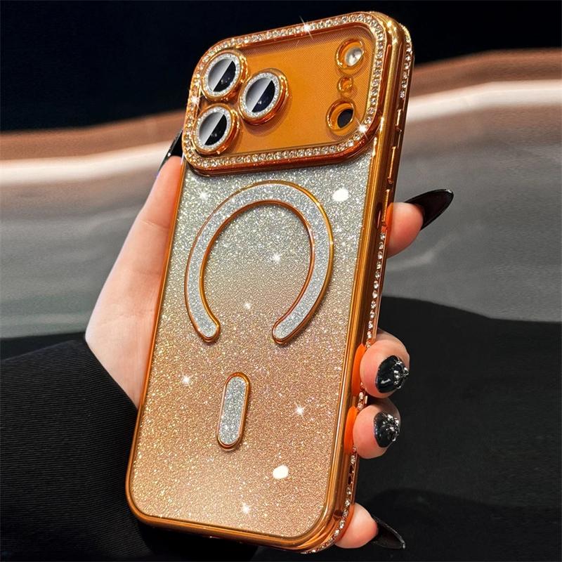 Luxury Gradient Diamond Magsafe Case for iPhone 17 Pro Max 17 Air Plating Soft Cover for iPhone 16 15 14 13 12 11 Pro Max 16 Plus
