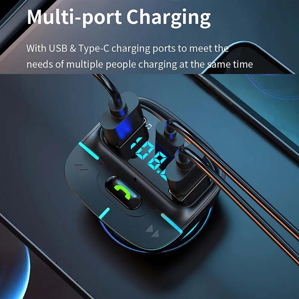 Car Bluetooth-compatib5.3 FM Transmitter Wireless Audio Receiver Car MP3 Player PD Fast Charger Ambient Light Muti-point Charger