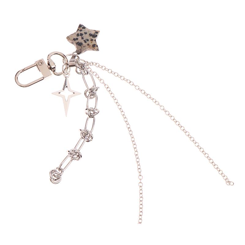 Korean Ins Style Spotted Star Tassel Keychain Y2K Metal Keyring Sweet Cool Key Holder For Women Bag Pendant Hanging Decoration