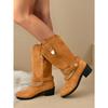 Women's Casual and Versatile Medium Boots New Fall Round Toe Chain Block Heel Solid Color Fashion Boots