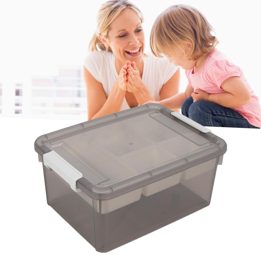 16L Plastic Storage Box Sturdy PP Clear Latching Box with Removable Tray for Toys Organization