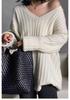 Women's European High-End V-Neck Wool Pullover - 100% Pure, Mid-Length, Loose-Fit, Thickened Knit Sweater