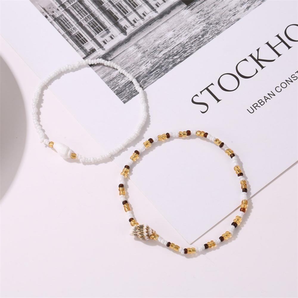 2pcs Set Bohemia Charm Hand-woven Acrylic Beads Shell Conch Bracelet for Women Summer Trendy Beach Bangle Jewelry Set Gift