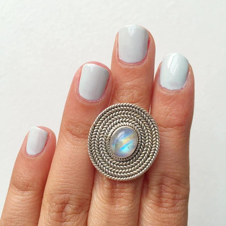 925 Sterling Silver Ring, Moonstone Gemstone Handmade Designer Ring, Birthstone Jewelry, Silver Charm Jewelry, Ring For Women, Christmas Gift