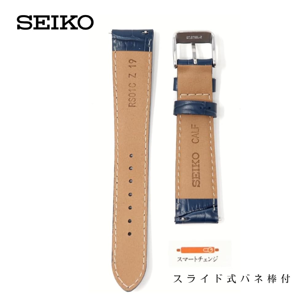 [Seiko] Watch Band, 19mm, Genuine Leather Strap, Men's, Navy, with Care Instructions, RS01C19NY