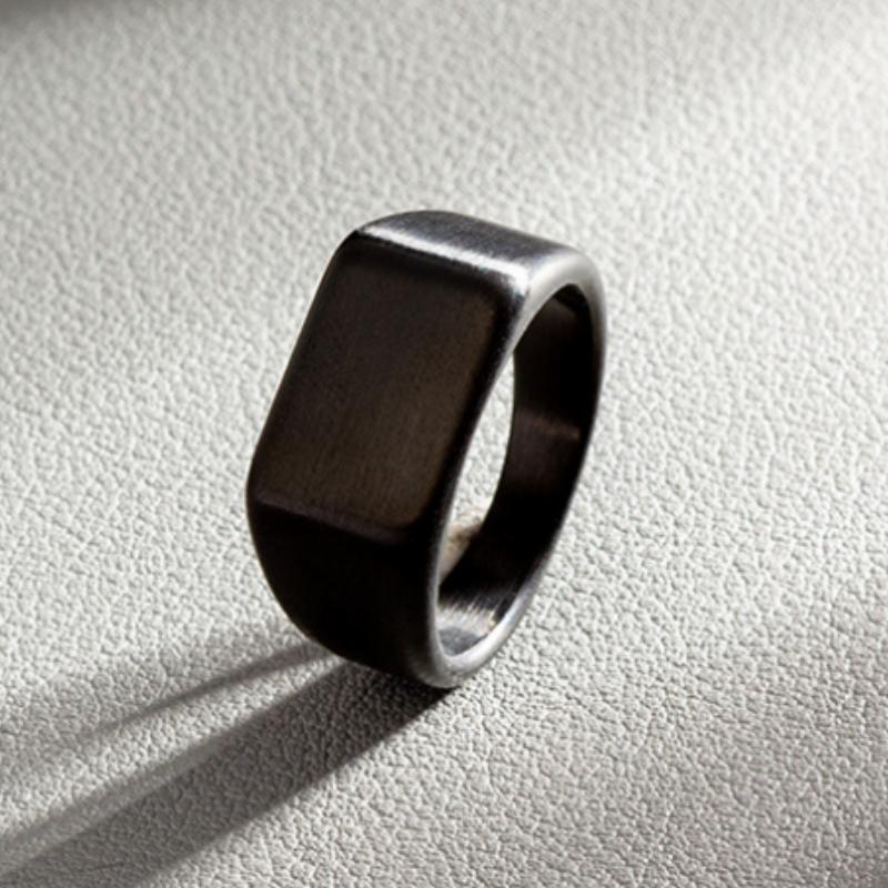 316L Stainless Steel Ring For Men 2024 Smooth Rectangular Seal Male Rings Finger Zircon Accessories